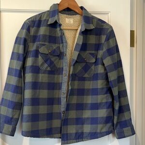 Blue and Green Shearling lined Plaid Shirt Sz 12